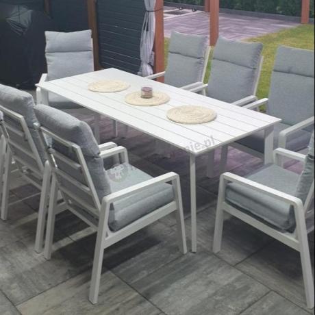 Duży komplet mebli tarasowych ze stołem obiadowym i 8 fotelami - Renalo Dining 8+1 - White