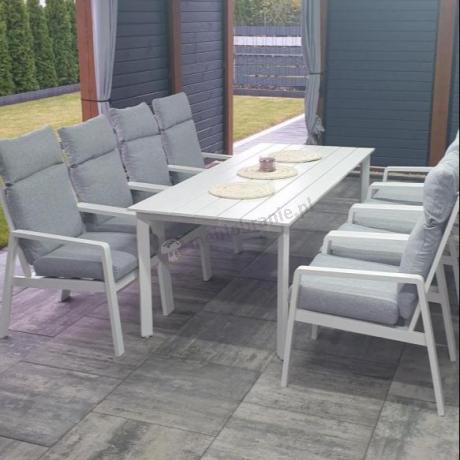 Duży komplet mebli tarasowych ze stołem obiadowym i 8 fotelami - Renalo Dining 8+1 - White