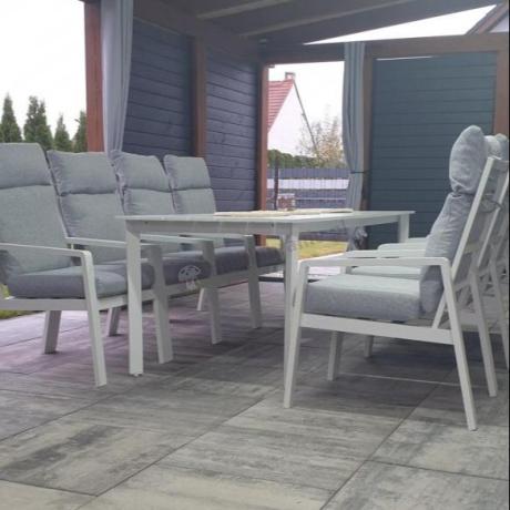 Duży komplet mebli tarasowych ze stołem obiadowym i 8 fotelami - Renalo Dining 8+1 - White