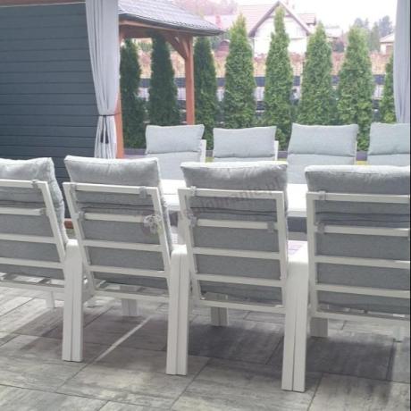 Duży komplet mebli tarasowych ze stołem obiadowym i 8 fotelami - Renalo Dining 8+1 - White