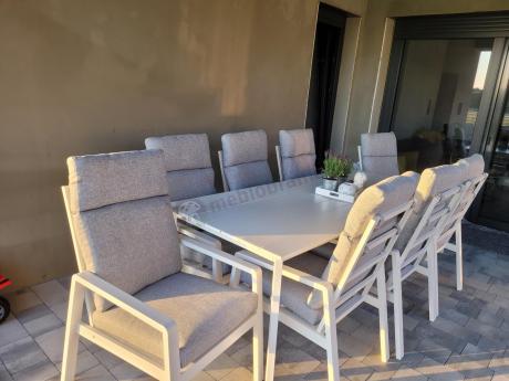 Duży komplet mebli tarasowych ze stołem obiadowym i 8 fotelami - Renalo Dining 8+1 - White