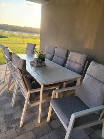 Duży komplet mebli tarasowych ze stołem obiadowym i 8 fotelami - Renalo Dining 8+1 - White