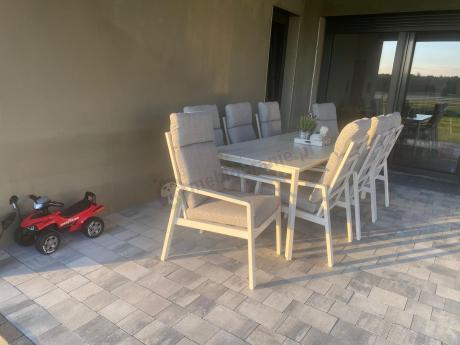 Duży komplet mebli tarasowych ze stołem obiadowym i 8 fotelami - Renalo Dining 8+1 - White