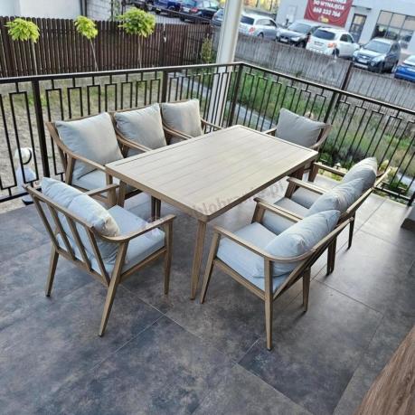 Duży komplet ogrodowych mebli obiadowych aluminiowo 