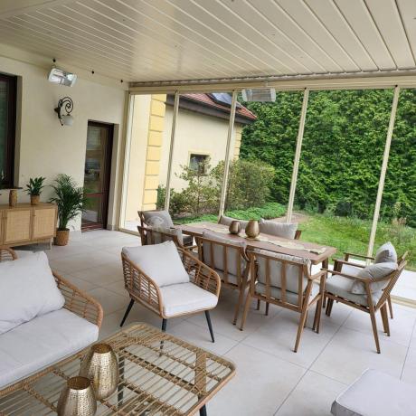 Duży komplet ogrodowych mebli obiadowych aluminiowo 