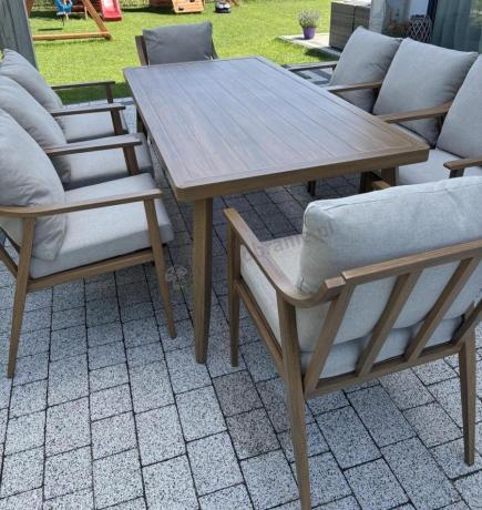 Duży komplet ogrodowych mebli obiadowych aluminiowo 