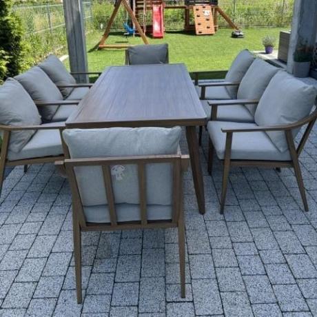 Duży komplet ogrodowych mebli obiadowych aluminiowo 