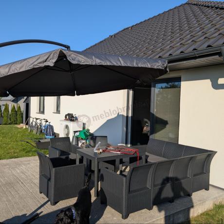 Duży narożnik na taras Nedler VI ze stolikiem podnoszonym i trzema fotelami - grafit