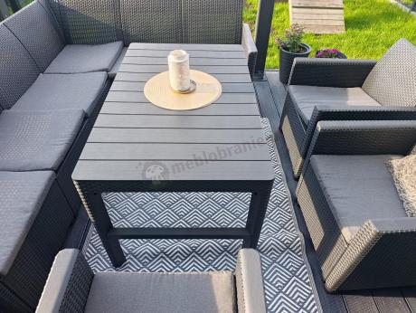 Duży narożnik na taras Nedler VI ze stolikiem podnoszonym i trzema fotelami - grafit