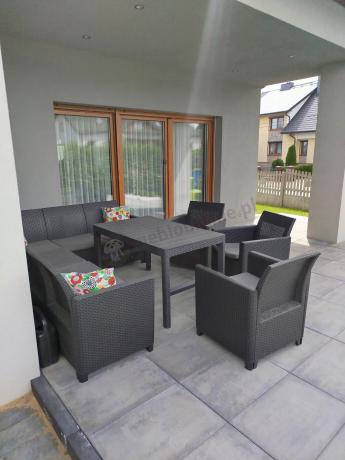 Duży narożnik na taras Nedler VI ze stolikiem podnoszonym i trzema fotelami - grafit