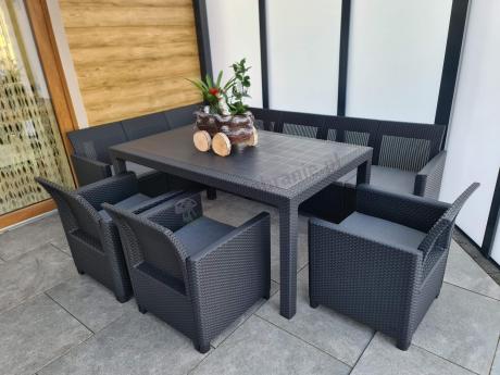 Duży narożnik na taras Nedler VII, stół obiadowy i trzy fotele - grafitowy