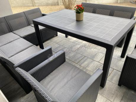 Duży narożnik na taras Nedler VII, stół obiadowy i trzy fotele - grafitowy