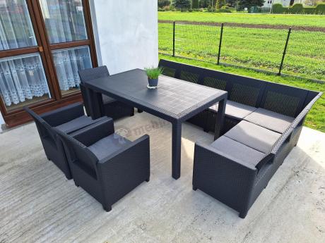 Duży narożnik na taras Nedler VII, stół obiadowy i trzy fotele - grafitowy