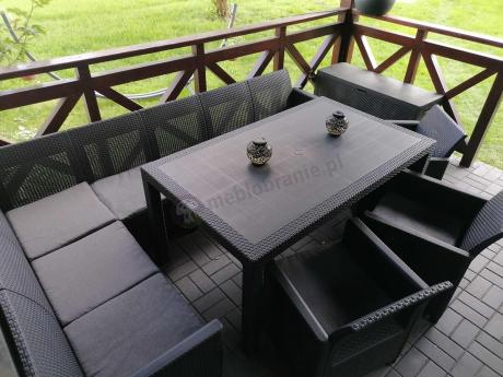 Duży narożnik na taras Nedler VII, stół obiadowy i trzy fotele - grafitowy