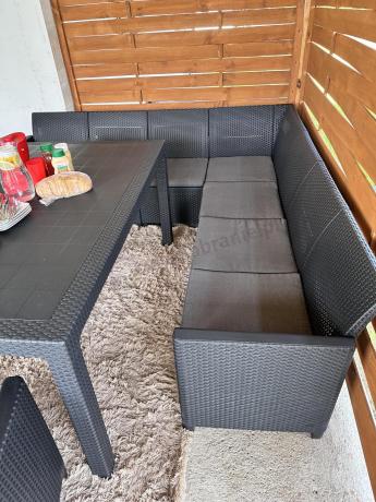 Duży narożnik na taras Nedler VII, stół obiadowy i trzy fotele - grafitowy