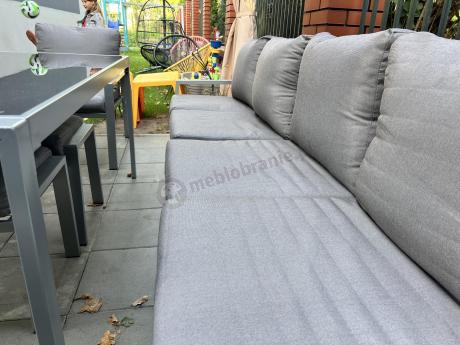 Duży narożnik na taras ze stołem obiadowym fotelami i pufami Sodor Corner XXL - Silver