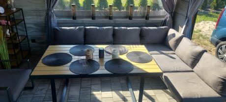 Duży narożnik obiadowy z dodatkowymi blatami i fotelem Panaon GW