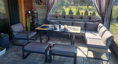 Duży narożnik obiadowy z dodatkowymi blatami i fotelem Panaon GW