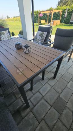 Duży narożnik ogrodowy metalowy 294x184cm Doros Corner XXL z 2 fotelami, 2 pufami i stołem 160cm - Polywood Dark Grey