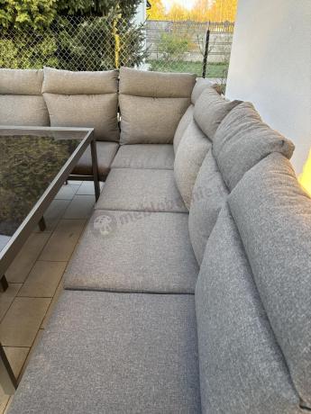 Duży narożnik ogrodowy metalowy 294x184cm Doros Corner XXL z 2 fotelami, 2 pufami i stołem 160cm wysokie oparcia - Da