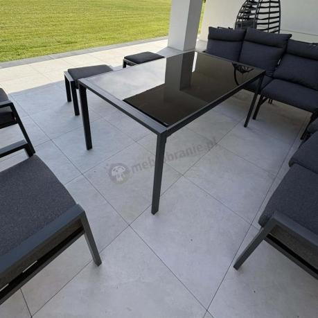 Duży narożnik ogrodowy metalowy 294x184cm Doros Corner XXL z 2 fotelami, 2 pufami i stołem 160cm wysokie oparcia - Da