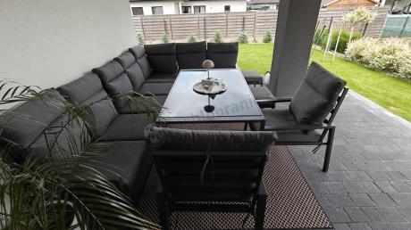 Duży narożnik ogrodowy metalowy 294x184cm Doros Corner XXL z 2 fotelami, 2 pufami i stołem 160cm wysokie oparcia - Da