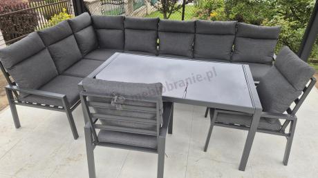 Duży narożnik ogrodowy metalowy 294x184cm Doros Corner XXL z 2 fotelami, 2 pufami i stołem 160cm wysokie oparcia - Da