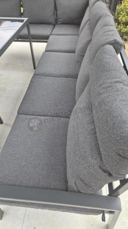 Duży narożnik ogrodowy metalowy 294x184cm Doros Corner XXL z 2 fotelami, 2 pufami i stołem 160cm wysokie oparcia - Da