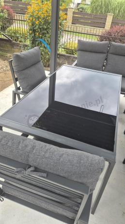 Duży narożnik ogrodowy metalowy 294x184cm Doros Corner XXL z 2 fotelami, 2 pufami i stołem 160cm wysokie oparcia - Da