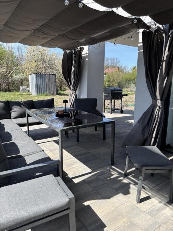 Duży narożnik ogrodowy metalowy 294x184cm Sodor Corner XXL z 2 fotelami, 2 pufami i stołem 160cm - Dark Grey