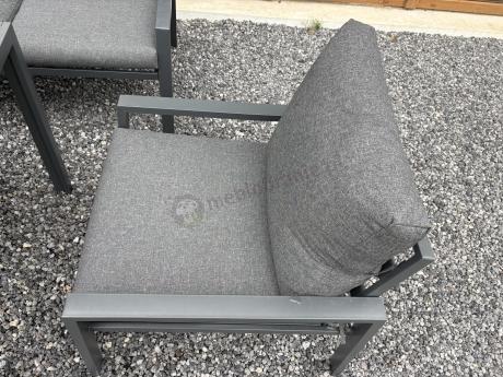 Duży narożnik ogrodowy metalowy 294x184cm Sodor Corner XXL z 2 fotelami, 2 pufami i stołem 160cm - Dark Grey Polywood