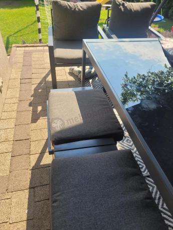 Duży narożnik ogrodowy metalowy Sodor Corner XXL z fotelami, pufami i stołem 160cm - Dark Grey