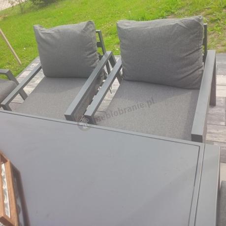 Duży narożnik ogrodowy metalowy Sodor Corner XXL z fotelami, pufami i stołem 160cm - Dark Grey