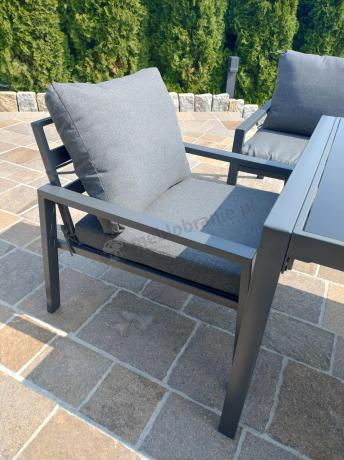 Duży narożnik ogrodowy metalowy Sodor Corner XXL z fotelami, pufami i stołem 160cm - Dark Grey