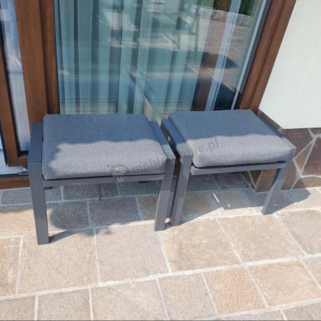 Duży narożnik ogrodowy metalowy Sodor Corner XXL z fotelami, pufami i stołem 160cm - Dark Grey