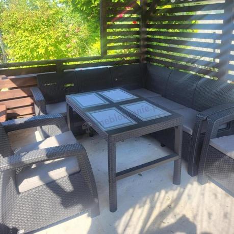 Duży narożnik ogrodowy z podnoszonym stołem