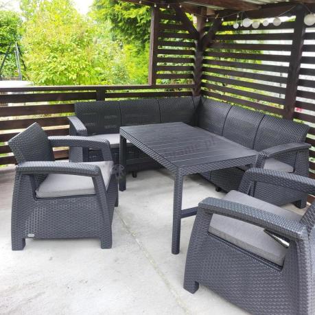 Duży narożnik ogrodowy z podnoszonym stołem