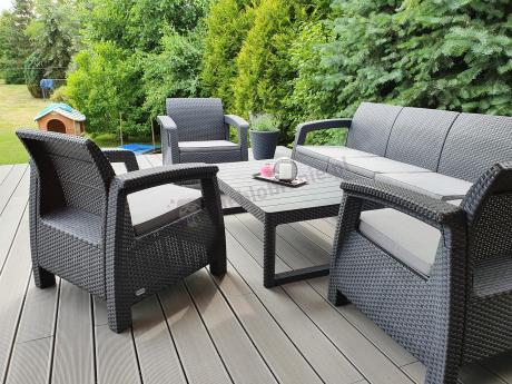 Duży narożnik ogrodowy z podnoszonym stołem