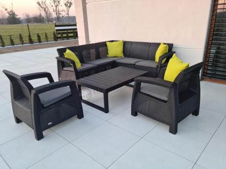 Duży narożnik ogrodowy z podnoszonym stołem