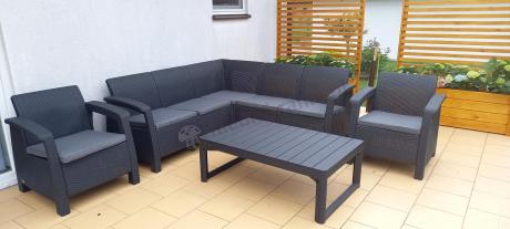 Duży narożnik ogrodowy z podnoszonym stołem