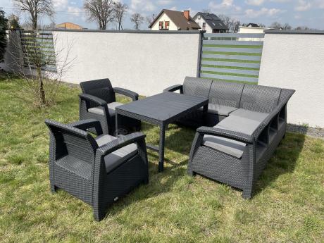 Duży narożnik ogrodowy z podnoszonym stołem