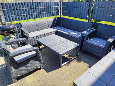 Duży narożnik ogrodowy z podnoszonym stołem