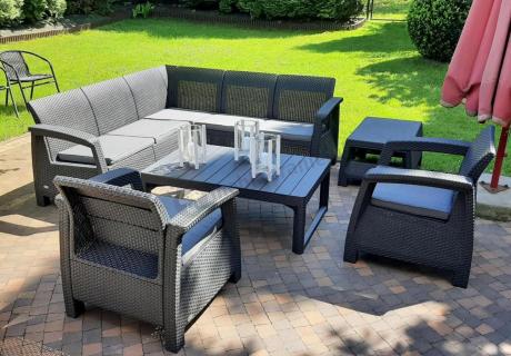 Duży narożnik ogrodowy z podnoszonym stołem