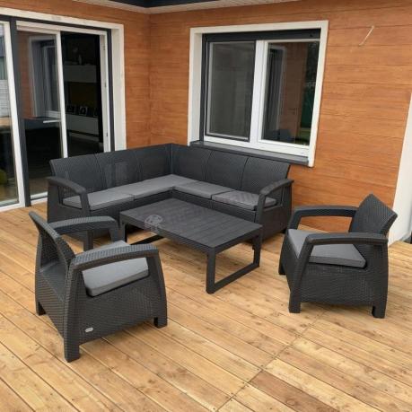 Duży narożnik ogrodowy z podnoszonym stołem