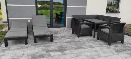 Duży narożnik ogrodowy z podnoszonym stołem