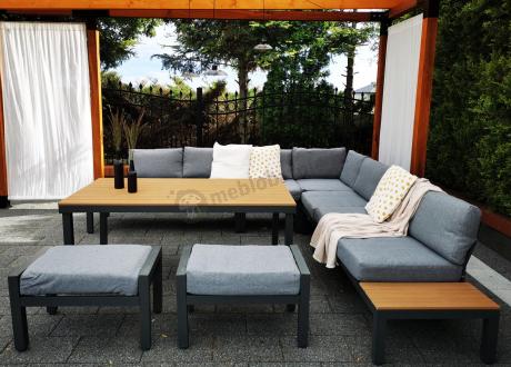 Duży narożnik tarasowy 283x283cm z wysokim stołem 160cm - Calamba Corner XXL - Grey