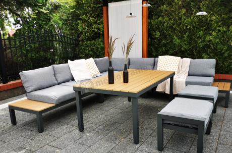 Duży narożnik tarasowy 283x283cm z wysokim stołem 160cm - Calamba Corner XXL - Grey