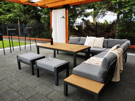 Duży narożnik tarasowy 283x283cm z wysokim stołem 160cm - Calamba Corner XXL - Grey