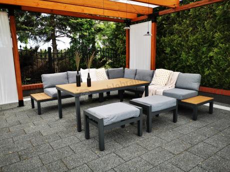 Duży narożnik tarasowy 283x283cm z wysokim stołem 160cm - Calamba Corner XXL - Grey