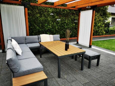 Duży narożnik tarasowy 283x283cm z wysokim stołem 160cm - Calamba Corner XXL - Grey